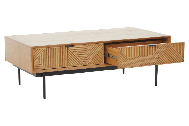 Ardela & Co Jenkins Natural Finish Wooden Coffee Table With Drawers