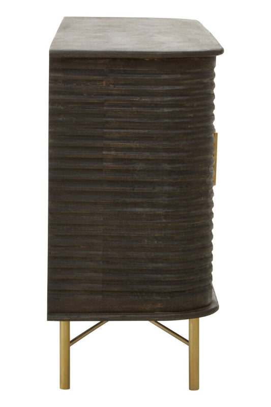 Dark brown textured sideboard with gold legs on a white background