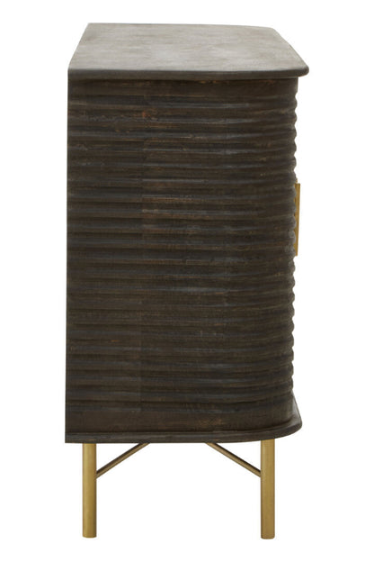Dark brown textured sideboard with gold legs on a white background