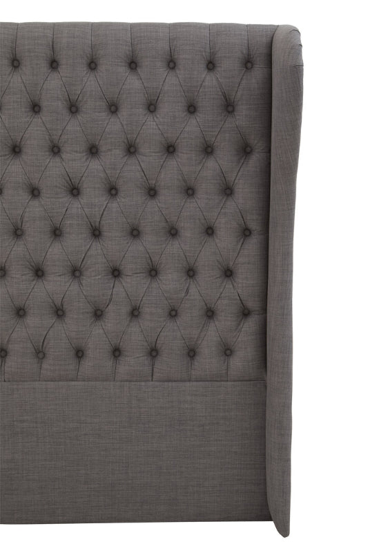 Gray tufted headboard on a white background