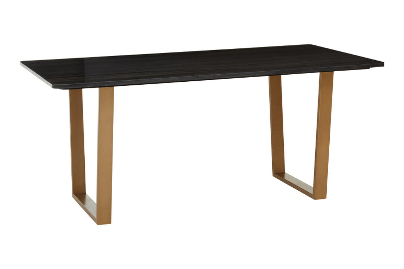 Black dining table with matte gold legs  on a white background