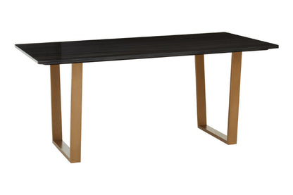 Black dining table with matte gold legs  on a white background