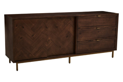 Wooden dresser with chevron pattern on a white background
