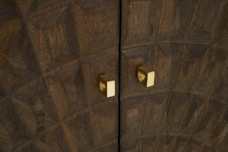 Wooden cabinet with geometric pattern and gold square handles
