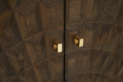 Wooden cabinet with geometric pattern and gold square handles