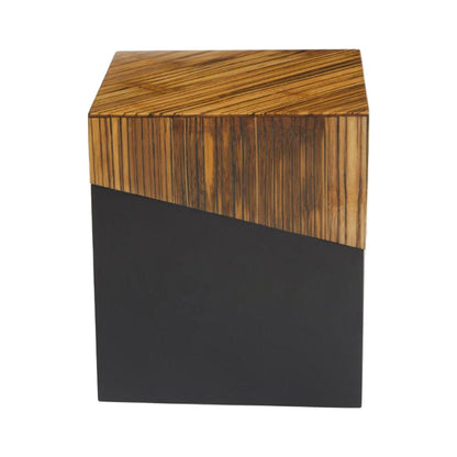 Wooden side table with black base on a white background