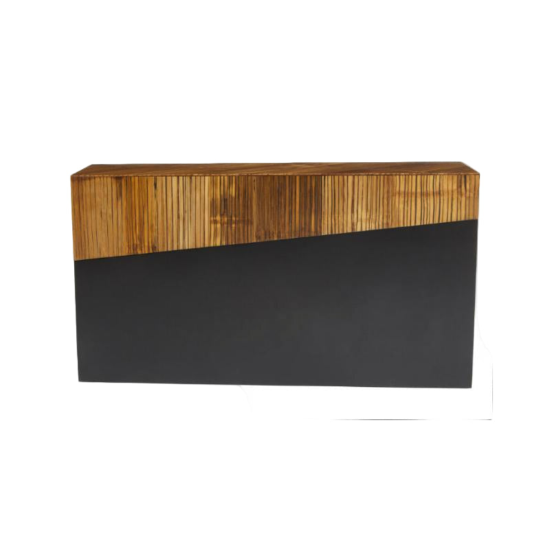 Cabinet with wooden top and black base on a white background