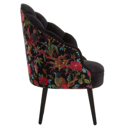Ardela & Co Corena Peacock Design Black Velvet Scalloped Chair