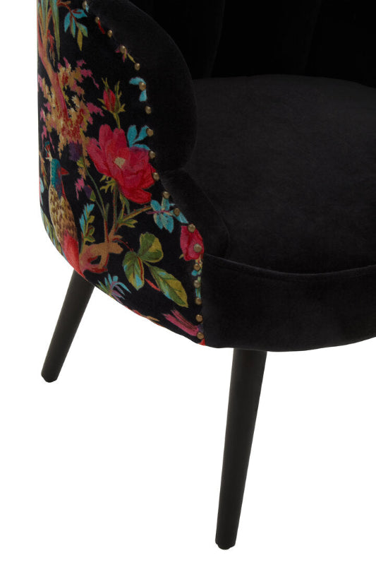 Ardela & Co Corena Peacock Design Black Velvet Scalloped Chair