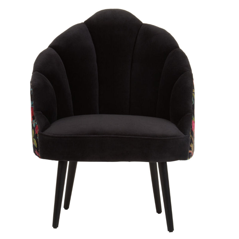 Ardela & Co Corena Peacock Design Black Velvet Scalloped Chair