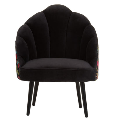 Ardela & Co Corena Peacock Design Black Velvet Scalloped Chair