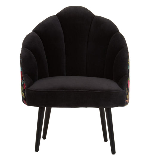 Ardela & Co Corena Peacock Design Black Velvet Scalloped Chair