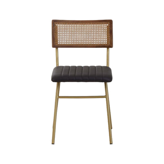 Ardela & Co Bison Black Leather and Rattan Dining Chair