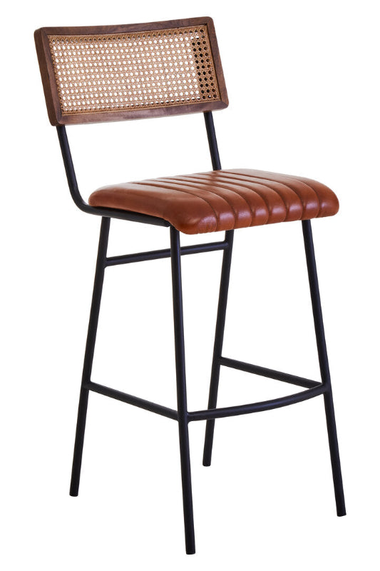 Ardela & Co Bison Tan Leather and Rattan Bar Chair