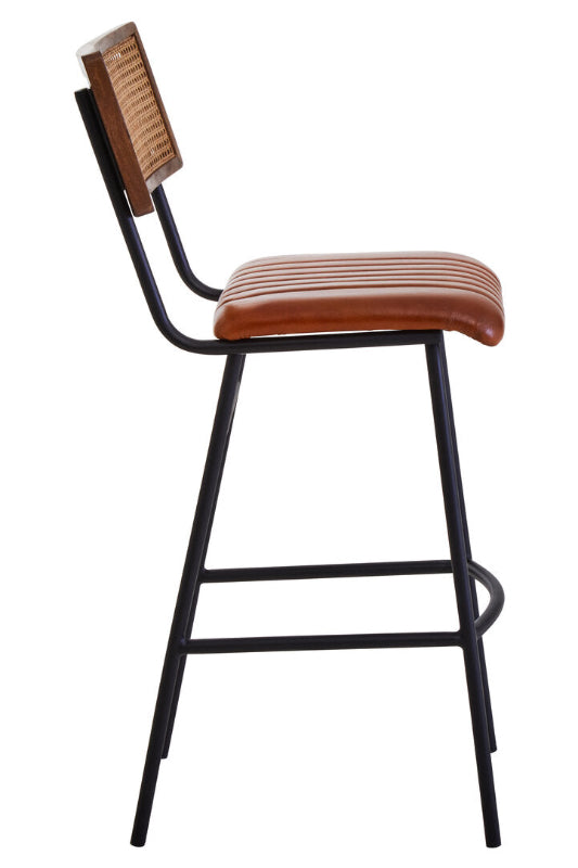 Ardela & Co Bison Tan Leather and Rattan Bar Chair