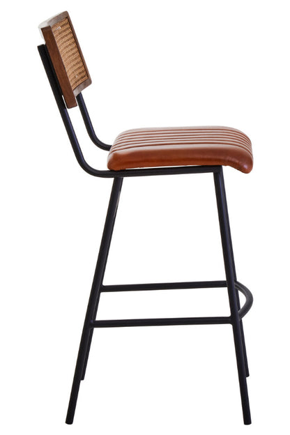 Ardela & Co Bison Tan Leather and Rattan Bar Chair