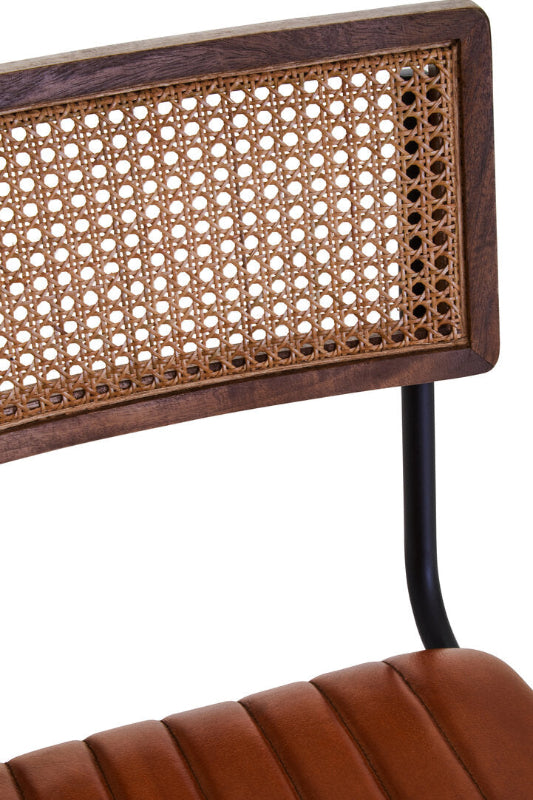 Ardela & Co Bison Tan Leather and Rattan Bar Chair
