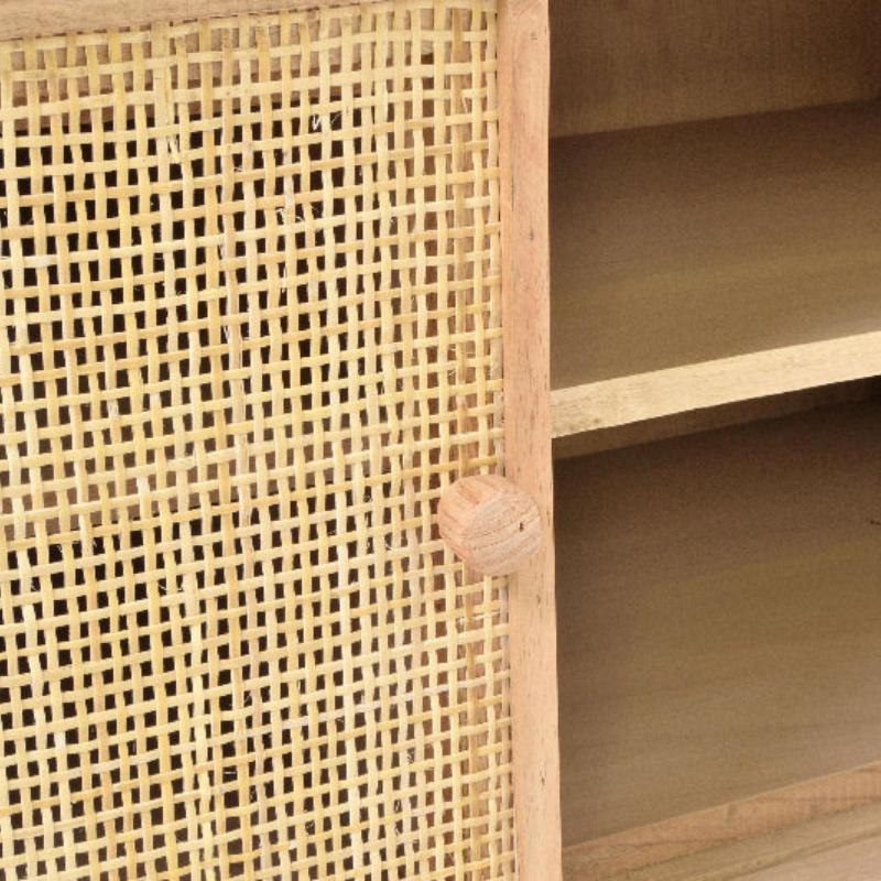 Wooden cabinet with rattan door panel