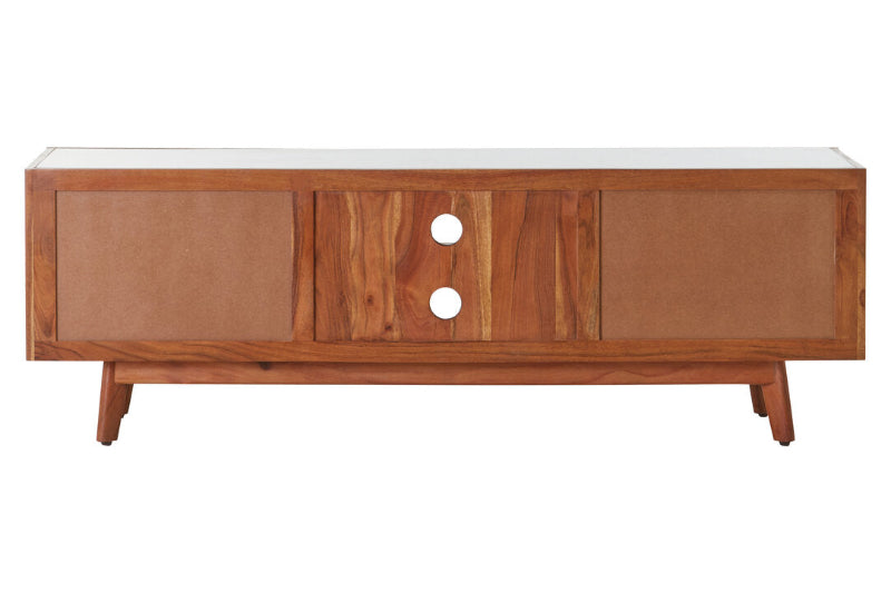 Wooden sideboard with a white top on a white background