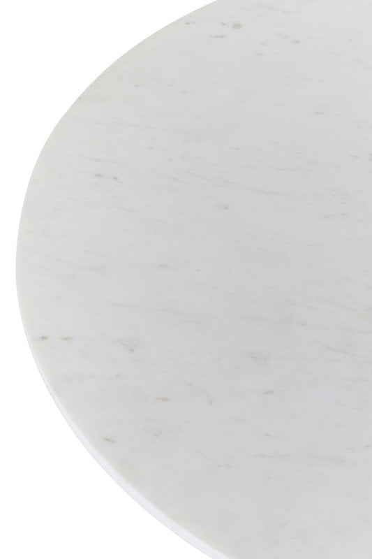 Round marble surface with subtle veining on a white background
