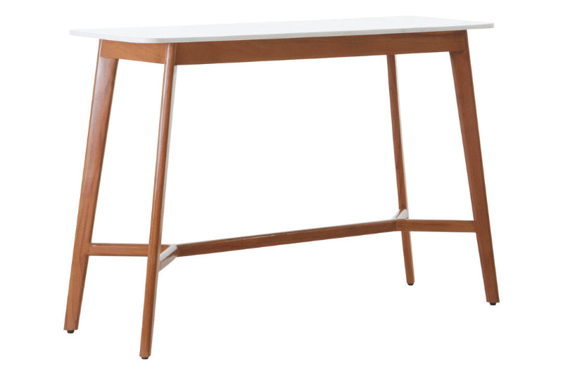 Wooden table with a white surface on a white background