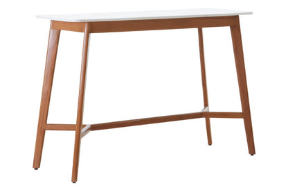 Wooden table with a white surface on a white background