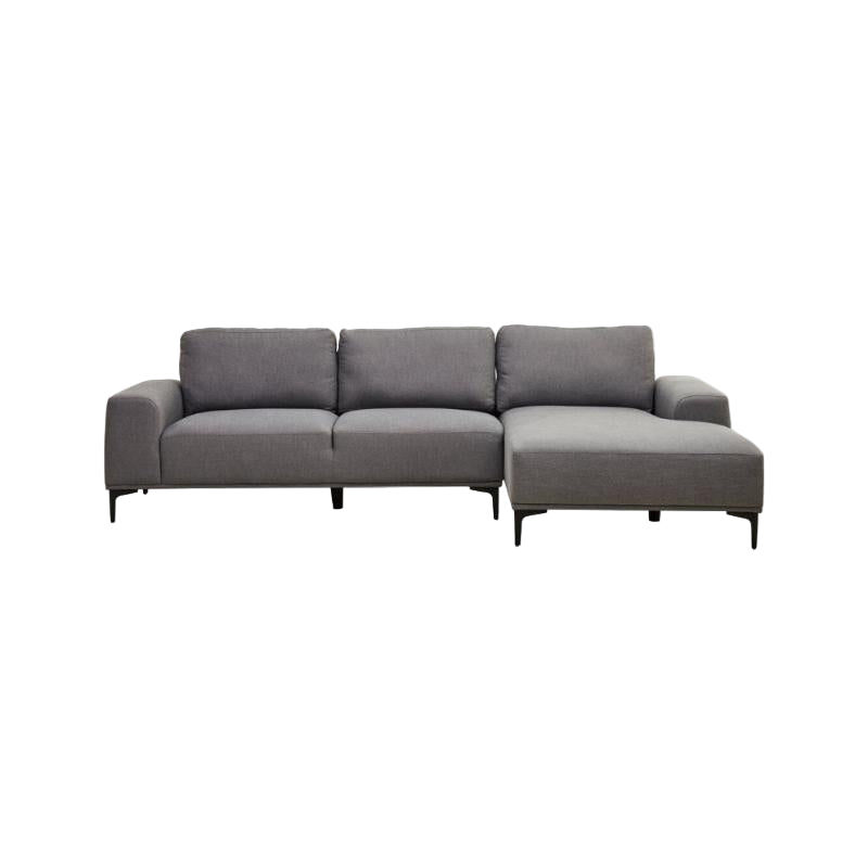 Grey sectional sofa on a white background