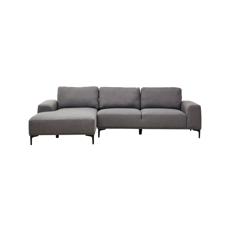 Grey sectional sofa on a white background