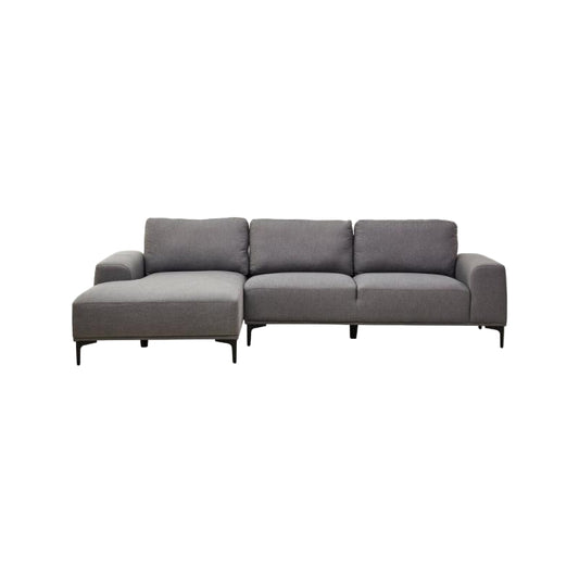 Grey sectional sofa on a white background
