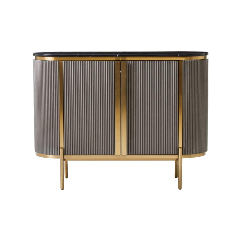 Sideboard with marble top and gold accents on a white background