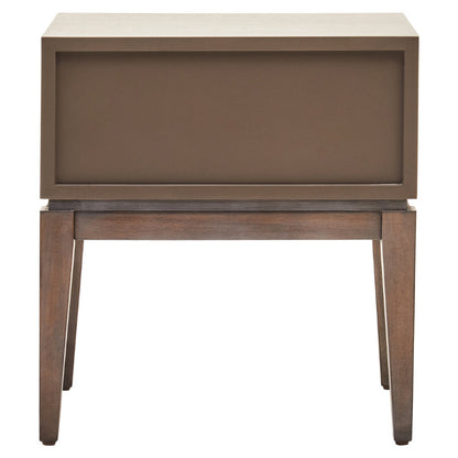 Wooden side table with a brown top and legs on a white background
