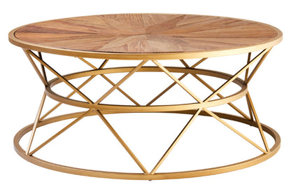 Ardela & Co Jovi Elm Wood Round Coffee Table with Statement Metal Base