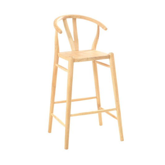 A light natural wood bar stool with a Wishbone backrest and four legs, shown against a plain white background.