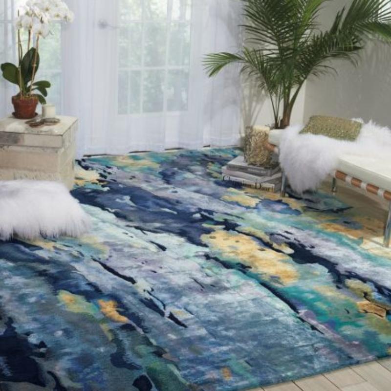 Nourison Prismatic Water Lily Statement Rug - Silver & Blue
