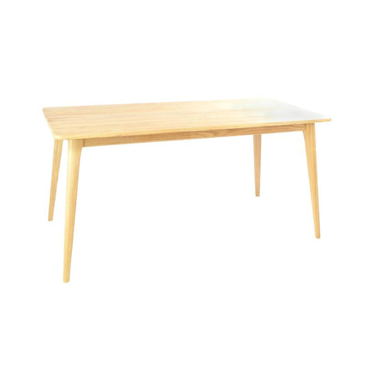 A light natural wood dining table with a rectangular top and four tapered legs, shown against a plain white background.