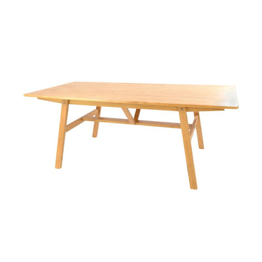 A light natural wood rectangular table with angled legs and a central support brace, shown on a plain white background.