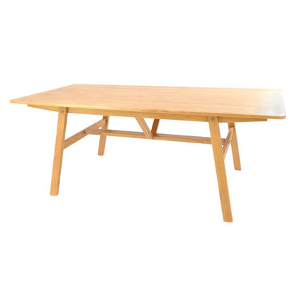 A light natural wood rectangular table with angled legs and a central support brace, shown on a plain white background.