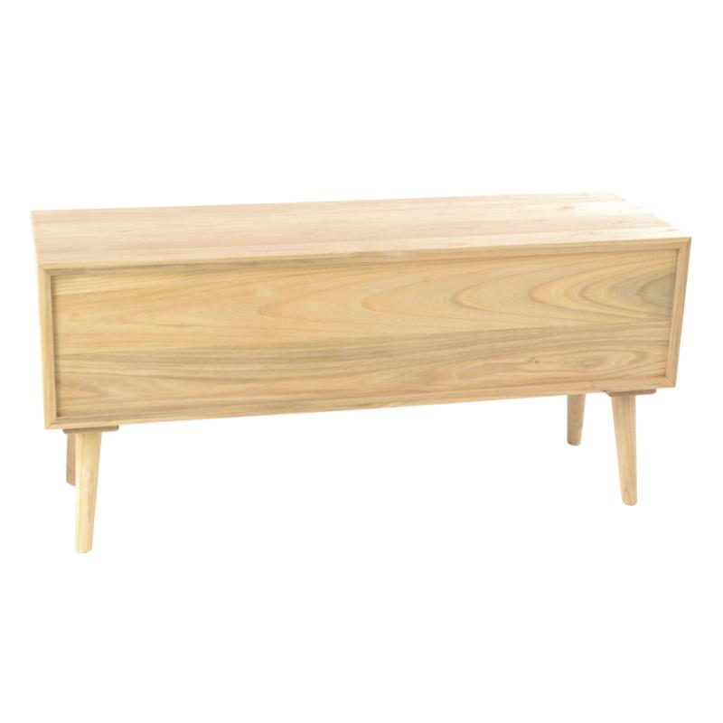 A light natural wood storage chest or coffee table with a single drawer and tapered legs, shown against a plain white background.