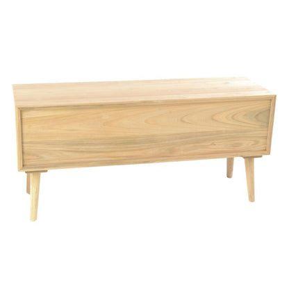 A light natural wood storage chest or coffee table with a single drawer and tapered legs, shown against a plain white background.