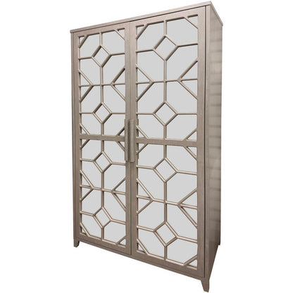 Decorative cabinet with geometric mirror design on a white background