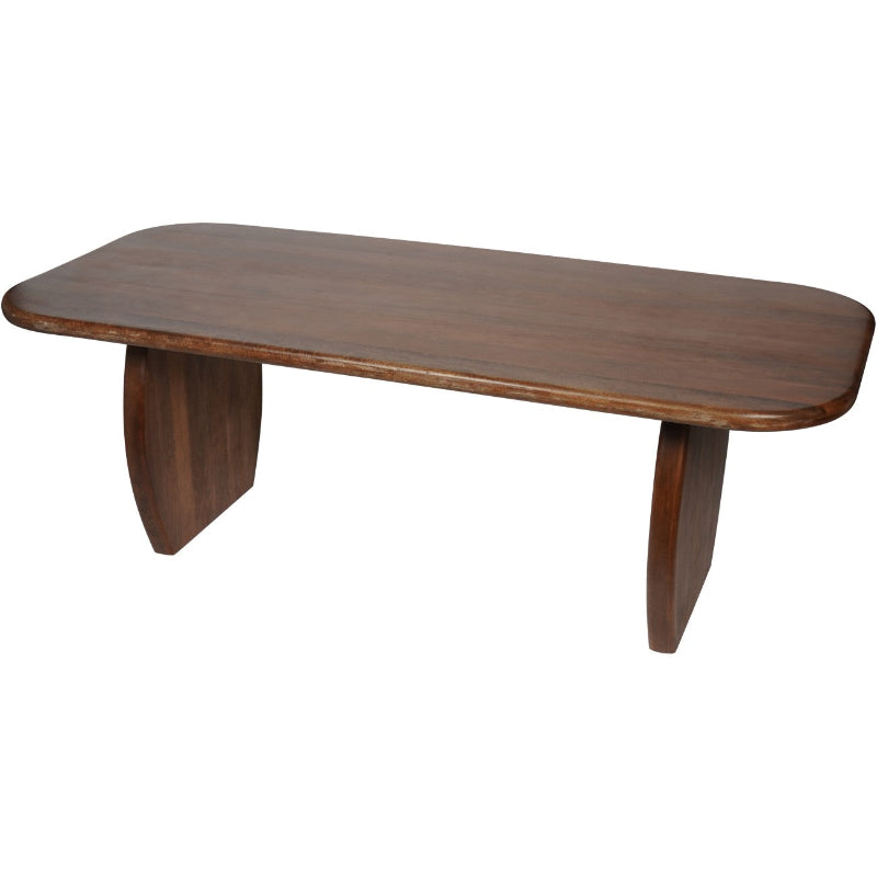 Wooden table with a minimalist design on a white background