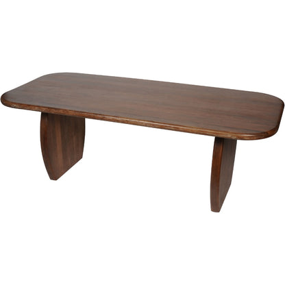Wooden table with a minimalist design on a white background
