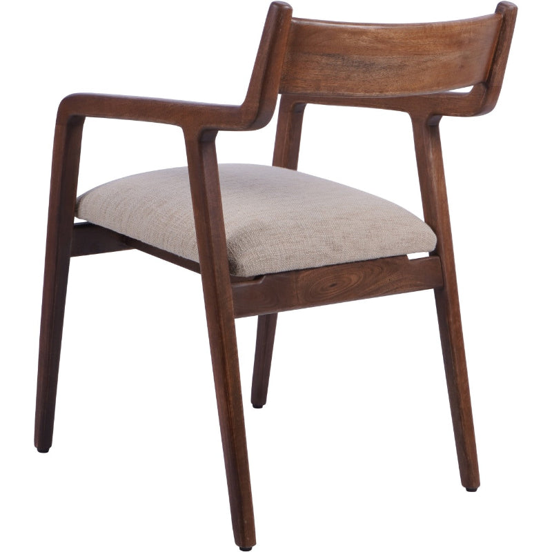 Wooden chair with beige cushion on a white background