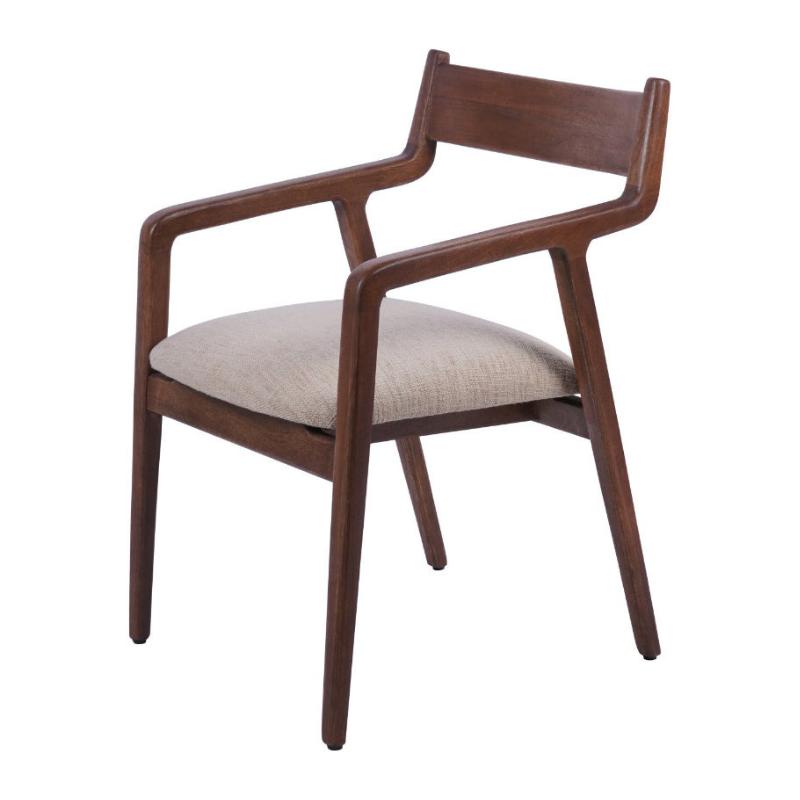 Wooden chair with beige cushion on a white background