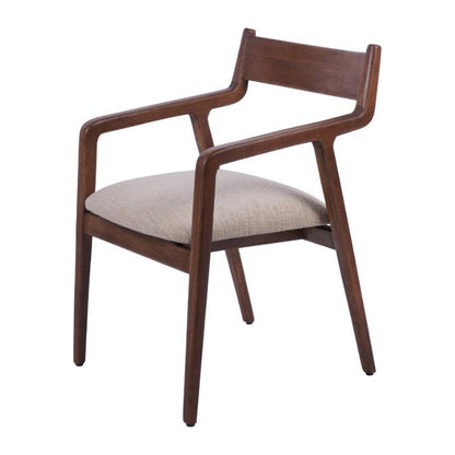 Wooden chair with beige cushion on a white background