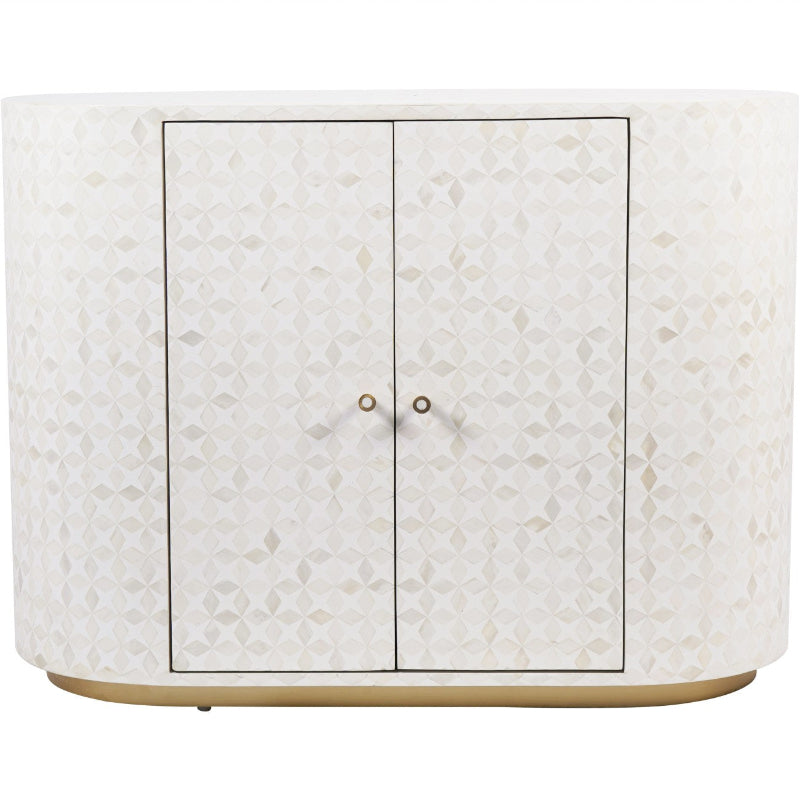 Round cabinet with a white mosaic pattern on a white background