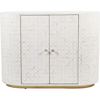 Round cabinet with a white mosaic pattern on a white background
