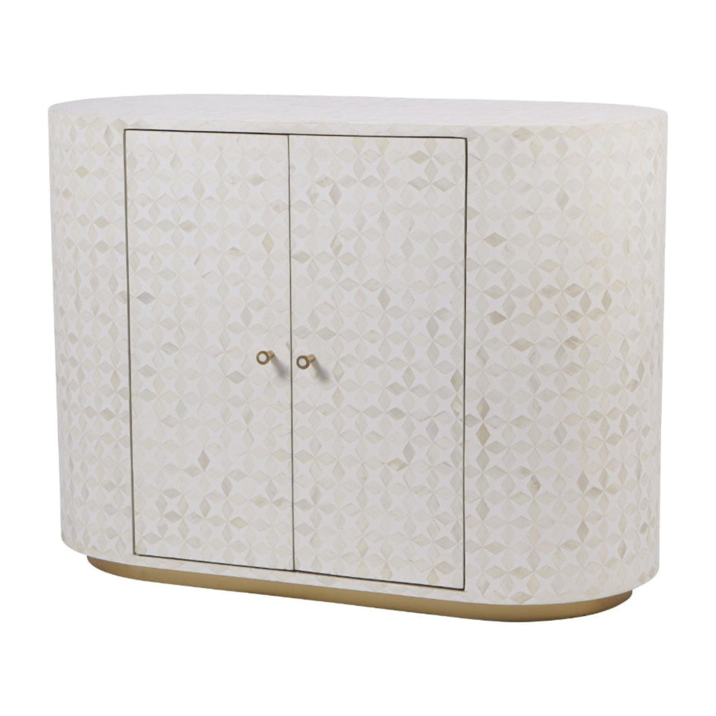 Round cabinet with a patterned design on a white background
