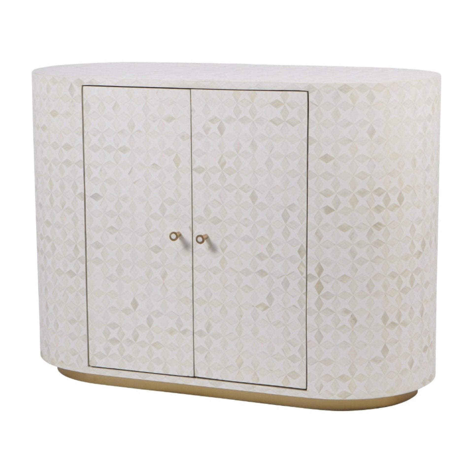 Round cabinet with a patterned design on a white background