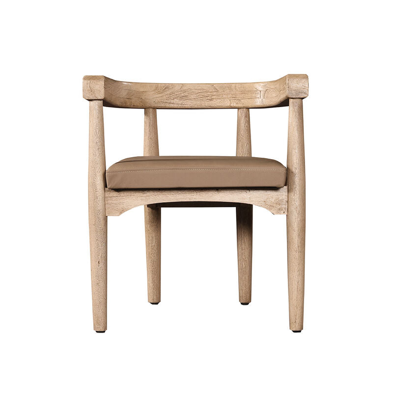 Wooden chair with a brown cushion on a white background